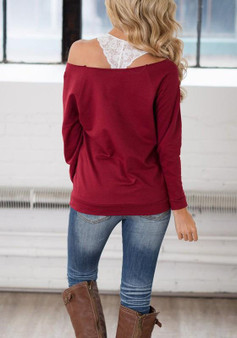 Red Monogram Print One Shoulder Long Sleeve T-Shirt