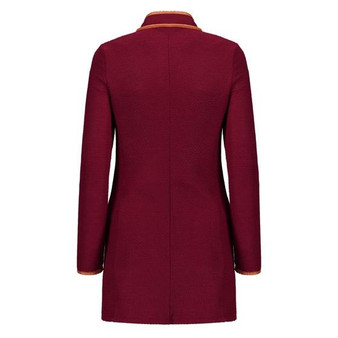 Red Plain V-neck Zipper Long Sleeve Fashion Coat