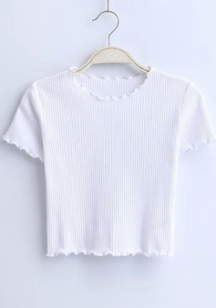 White Plain Crop Vintage Round Neck Short Sleeve T-Shirt