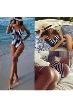 Multicolor Striped Irregular Condole Belt Fashion Swimwear