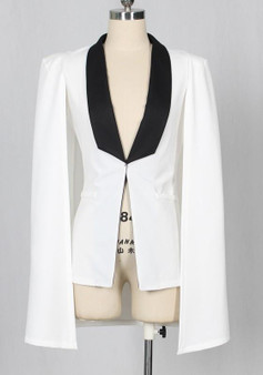 White Buttons Bodycon Deep V-neck Office Worker/Daily Elegant Cloak Cardigan Coat