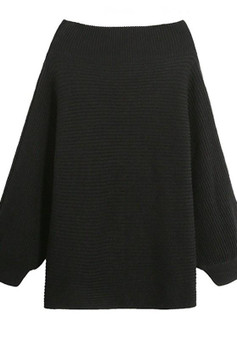 Black Boat Neck Long Sleeve Casual Pullover Sweater
