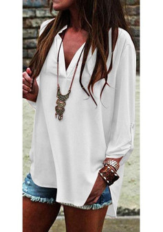 White Plain Irregular Long Sleeve Fashion Loose Blouse