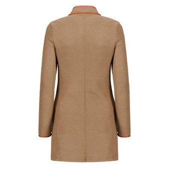 Khaki Plain V-neck Zipper Long Sleeve Fashion Coat