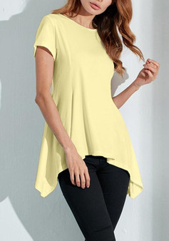 Yellow Irregular Ruffle Round Neck Clubwear T-Shirt
