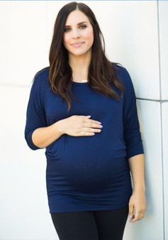 Navy Blue Maternity Round Neck Comfy Long Sleeve Casual T-Shirt