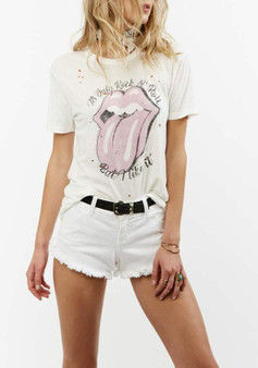 White The Rolling Stones Print Rock And Roll Casual T-Shirt