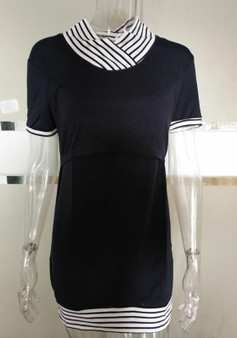 Black-White Striped Maternity and Lactant Women Casual Going out T-Shirt