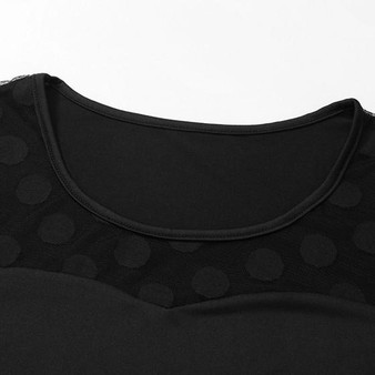 Black Patchwork Grenadine Polka Dot Round Neck T-Shirt