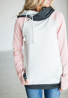 White Drawstring Pockets Cowl Neck Hooded Long Sleeve Casual Sweatshirt