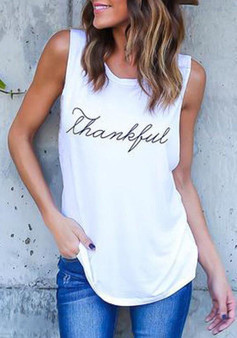 White Monogram Print Round Neck Casual Going out T-Shirt