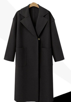 Black Pockets Sashes Tailored Collar Long Sleeve Casual Coat