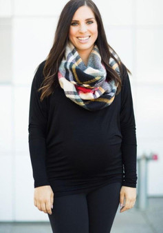 Black Maternity Round Neck Comfy Long Sleeve Casual T-Shirt
