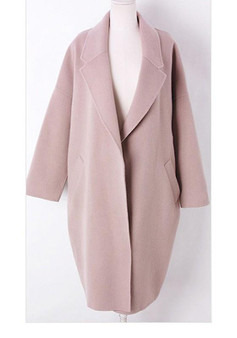 Pink Pockets Sashes Tailored Collar Long Sleeve Wool Coat