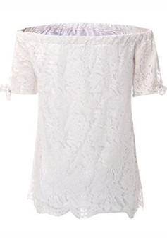 White Lace Off Shoulder Backless Plus Size Sweet Going out Blouse