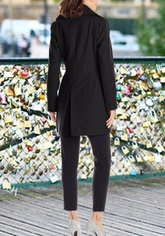 Black Double Breasted Pockets Turndown Collar Long Sleeve Fashion Wool Coat