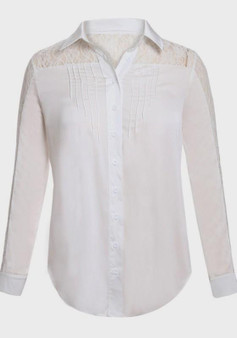 White Patchwork Lace Single Breasted Turndown Collar Office Worker/Daily Blouse