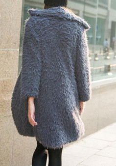 Grey Faux Fur Turndown Collar Long Sleeve Fashion Coat