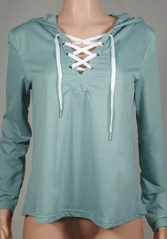 Green Drawstring Hooded Long Sleeve Casual Pullover Sweatshirt