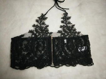 Black Patchwork Lace Condole Belt V-neck Fashion Cotton Vest