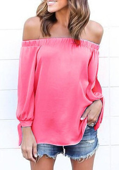 Red Off Shoulder Backless Going out Casual Chiffon Blouse