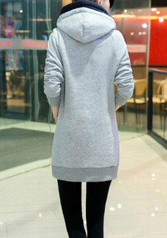 Light Grey Patchwork Drawstring Pockets Hooded Long Sleeve Fashion Sweatshirt