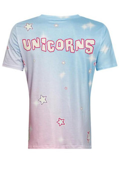 Blue Unicorn Star Print Round Neck Cute Sweet T-Shirt