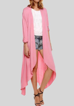 Pink Irregular Long Sleeve Casual Coat