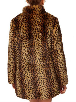 New Brown Leopard Print High Neck Long Sleeve Fashion Faux Fur Outerwear
