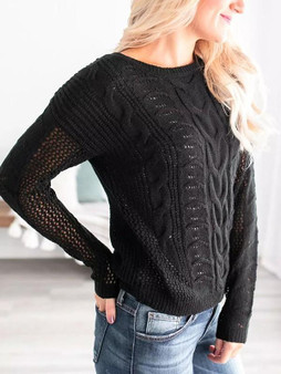 New Black Cut Out Long Sleeve Casual Going out Pullover Sweater