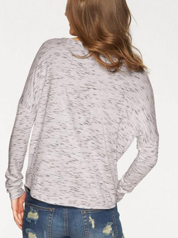 New Light Grey Irregular Round Neck Long Sleeve Fashion T-Shirt