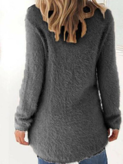 New Grey Round Neck Long Sleeve Going out Pullover Sweater