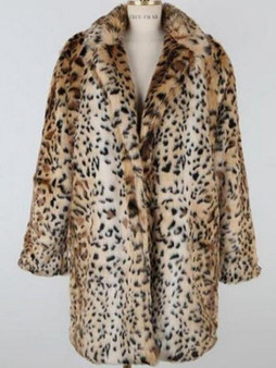 New Brown Leopard Turndown Collar Long Sleeve Fashion Outerwear