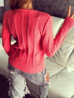 New Red Cut Out Round Neck Long Sleeve Casual Sweater