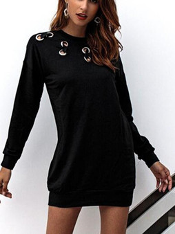 New Black Round Neck Long Sleeve Going out Mini Dress