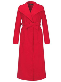 Red Pockets Sashes Turndown Collar Long Sleeve Fashion Coat