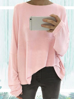 Pink Round Neck Long Sleeve Oversized Sweatshirt