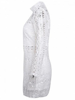 White High Neck Cut Out Detail Long Sleeve Lace Mini Dress