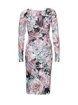 Casual Round Neck Floral Printed Long Sleeve Bodycon Dress