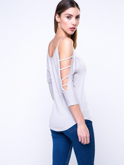 Casual Open Shoulder Fashion Solid-Color Long Sleeve T-Shirt