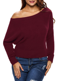 Casual One Shoulder Plain Sweater