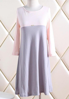 Grey Pink Patchwork Draped Long Sleeve Casual Mini Dress