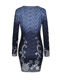 Casual Glamorous Printed Round Neck Long Sleeve Bodycon Dress