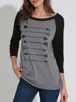 Casual Boat Neck Printed Raglan Sleeve Long Sleeve T-Shirt