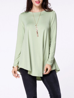 Casual Boat Neck Asymmetric Hem Plain Long Sleeve T-shirt