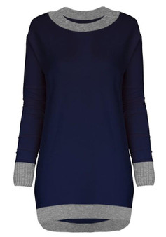 Casual Blue Patchwork Round Neck Long Sleeve Mini Dress