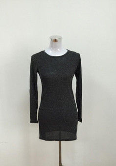 Casual Black Patchwork Silver Sequin Round Neck Long Sleeve Mini Dress