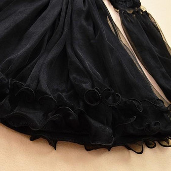 Casual Black Patchwork Grenadine Round Neck Long Sleeve Sweet Mini Dress