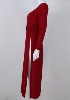 Red Cut Out V-neck Long Sleeve Fashion Maxi Dress