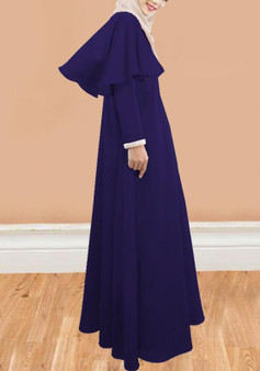 Purple Draped Cape Round Neck Long Sleeve Muslim Maxi Dress